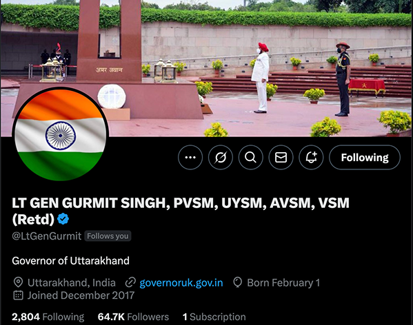 LT GEN Gurmit Singh, PVSM, UYSM, AVSM, VSM (Retd) Twitter Page